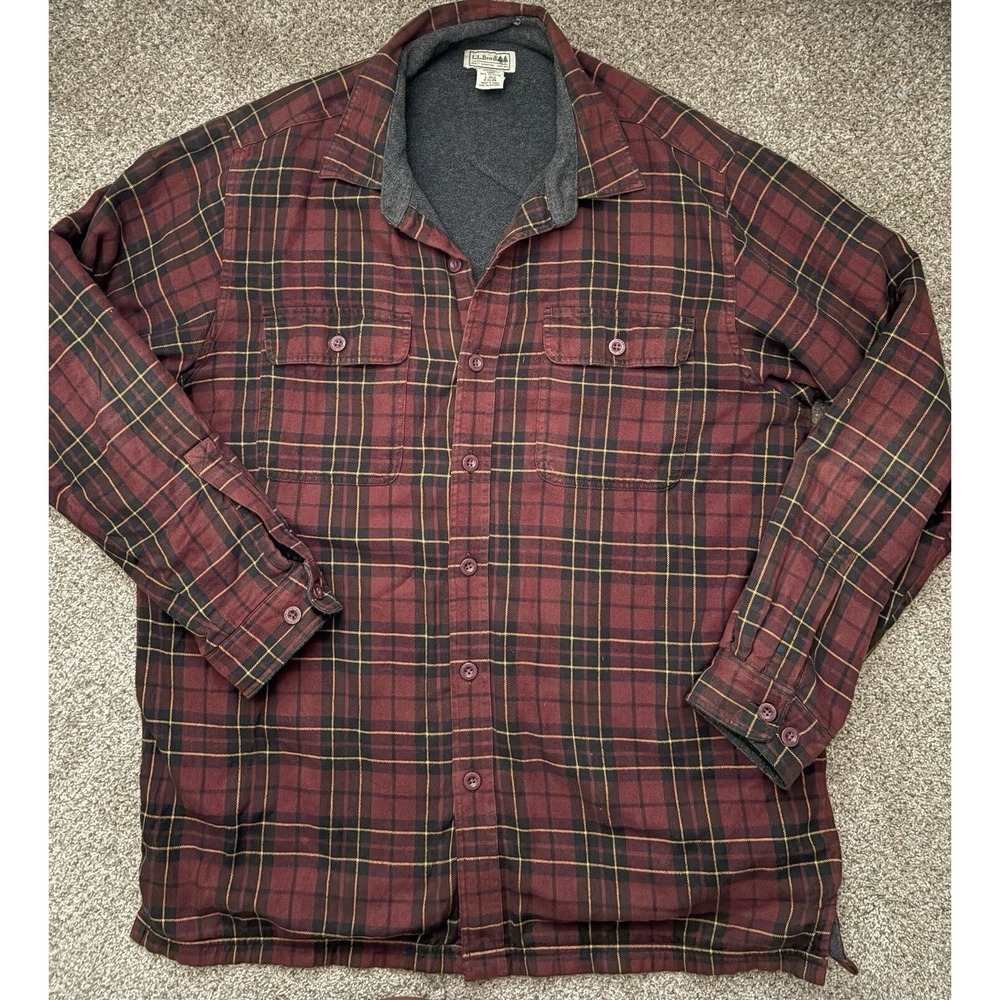 L.L. Bean Men's Large Barn Shacket Chore Coat Fleece Lined‎ Plaid - Picture 3 of 6